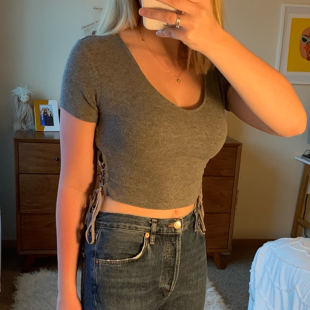 Grey Tie Crop Top